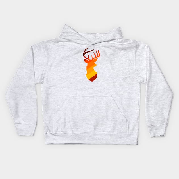 Pixel Art Deer Hunter Sunset for Deer Hunting Kids Hoodie by Contentarama